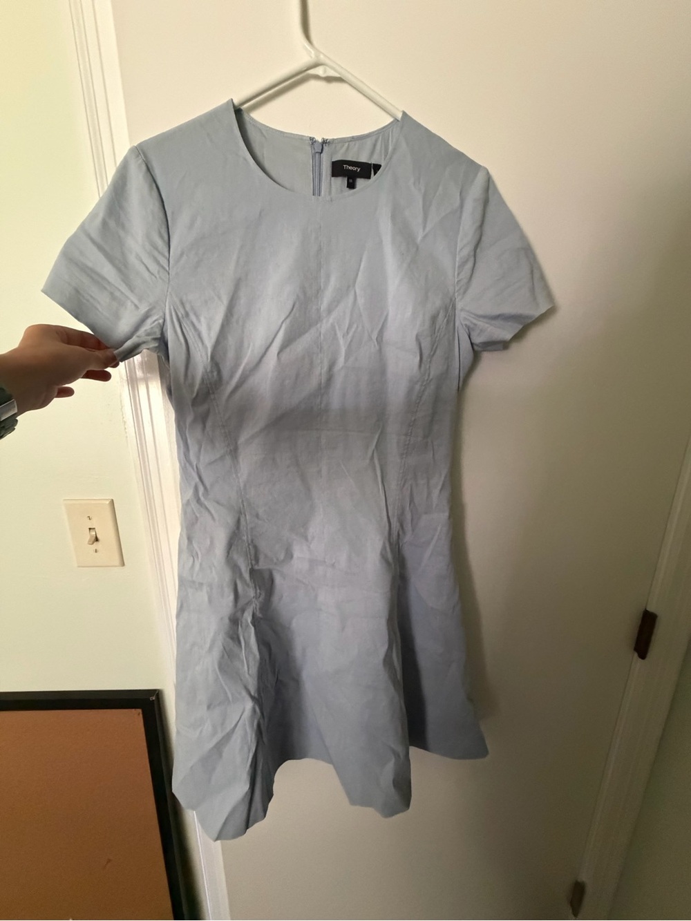 Theory Pale Blue Short-Sleeve Fit & Flare Mini Dress